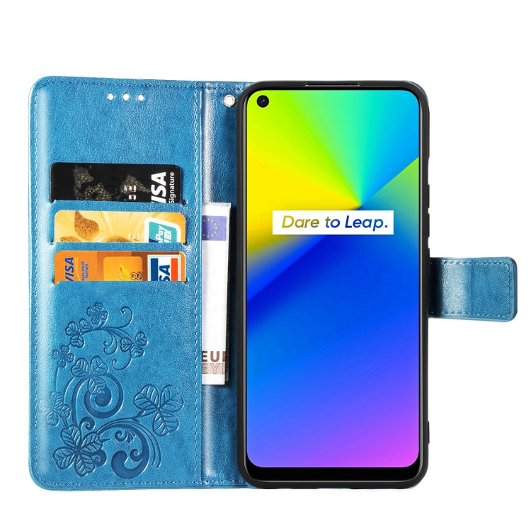 Four-leaf Clasp Embossed Buckle Mobile Phone Protection Leather Case with Lanyard & Card Slot & Wallet & Bracket Function For OPPO Realme 7i / C17