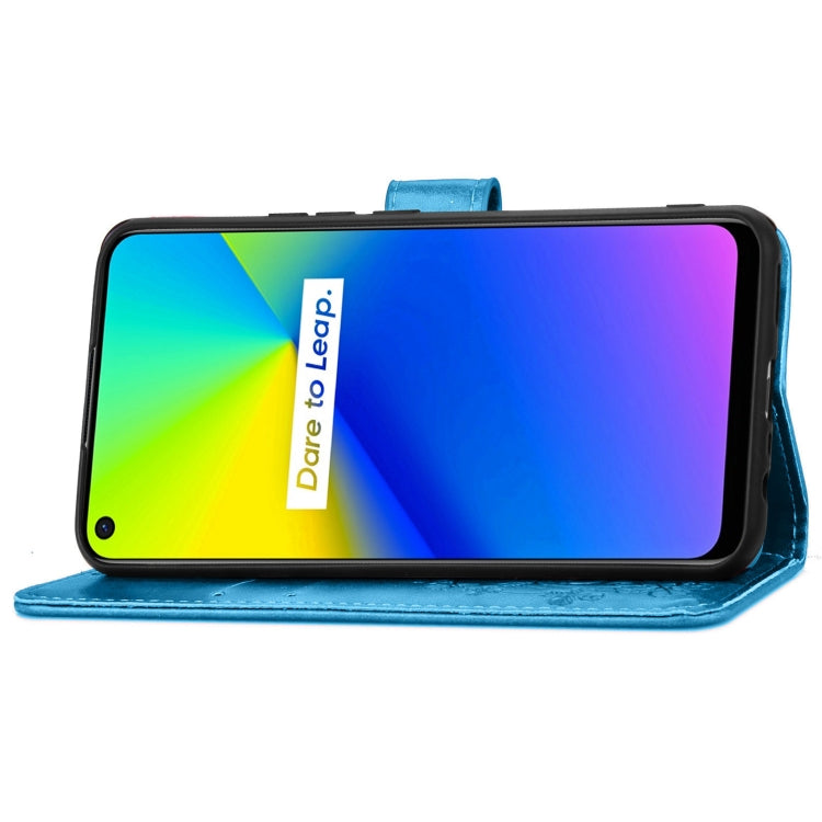 Four-leaf Clasp Embossed Buckle Mobile Phone Protection Leather Case with Lanyard & Card Slot & Wallet & Bracket Function For OPPO Realme 7i / C17