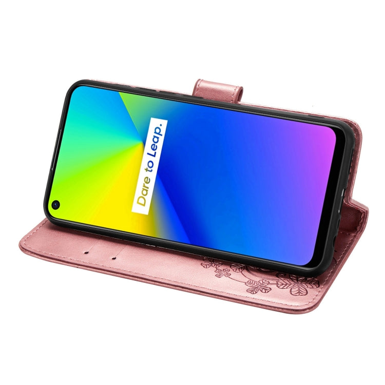 Four-leaf Clasp Embossed Buckle Mobile Phone Protection Leather Case with Lanyard & Card Slot & Wallet & Bracket Function For OPPO Realme 7i / C17