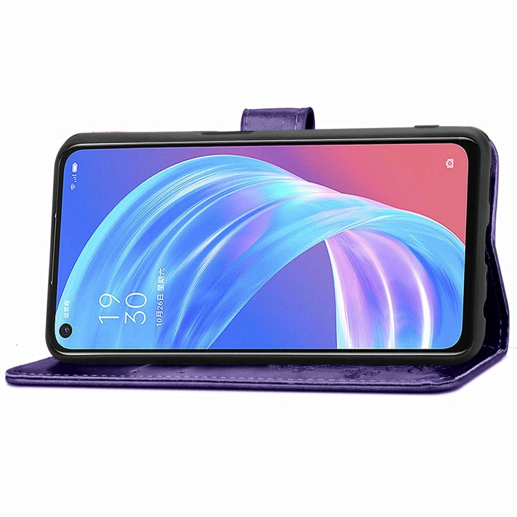 Four-leaf Clasp Embossed Buckle Mobile Phone Protection Leather Case with Lanyard & Card Slot & Wallet & Bracket Function For OPPO A72 5G