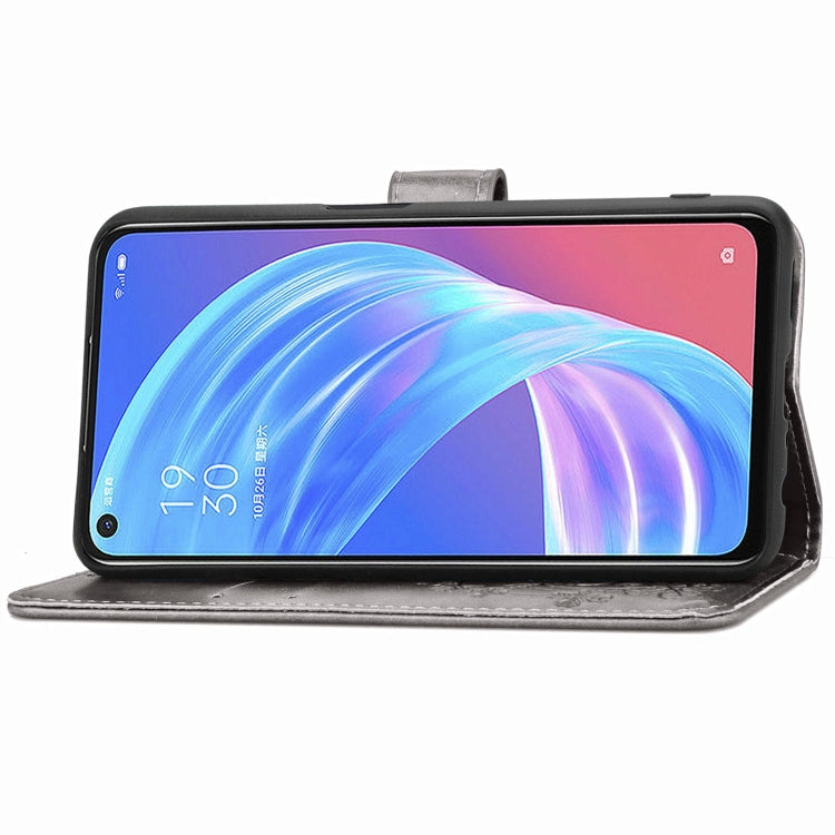 Four-leaf Clasp Embossed Buckle Mobile Phone Protection Leather Case with Lanyard & Card Slot & Wallet & Bracket Function For OPPO A72 5G