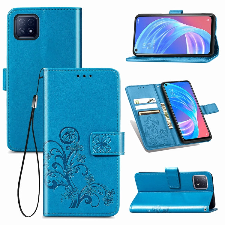 Four-leaf Clasp Embossed Buckle Mobile Phone Protection Leather Case with Lanyard & Card Slot & Wallet & Bracket Function For OPPO A72 5G