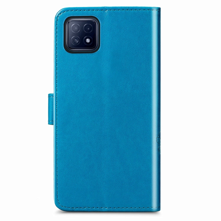 Four-leaf Clasp Embossed Buckle Mobile Phone Protection Leather Case with Lanyard & Card Slot & Wallet & Bracket Function For OPPO A72 5G