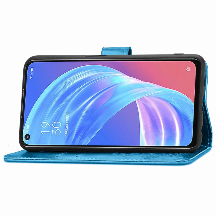 Four-leaf Clasp Embossed Buckle Mobile Phone Protection Leather Case with Lanyard & Card Slot & Wallet & Bracket Function For OPPO A72 5G