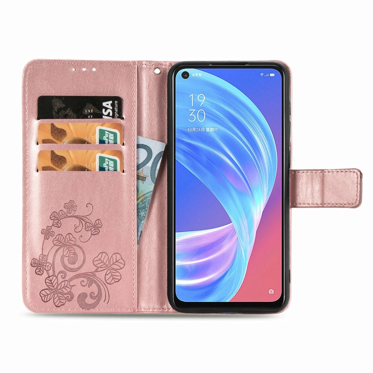 Four-leaf Clasp Embossed Buckle Mobile Phone Protection Leather Case with Lanyard & Card Slot & Wallet & Bracket Function For OPPO A72 5G