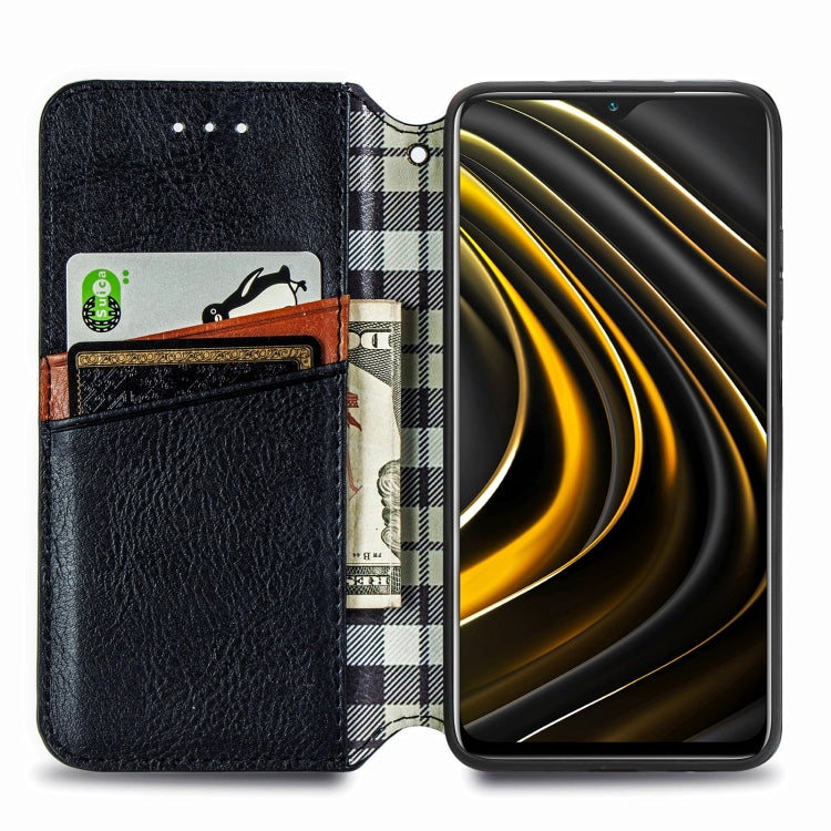 For Xiaomi POCO M3 Cubic Grid Pressed Horizontal Flip Magnetic PU Leather Case with Holder & Card Slots & Wallet