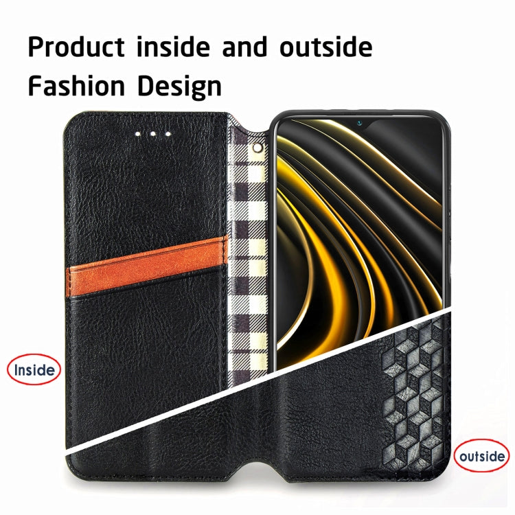 For Xiaomi POCO M3 Cubic Grid Pressed Horizontal Flip Magnetic PU Leather Case with Holder & Card Slots & Wallet