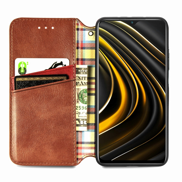 For Xiaomi POCO M3 Cubic Grid Pressed Horizontal Flip Magnetic PU Leather Case with Holder & Card Slots & Wallet