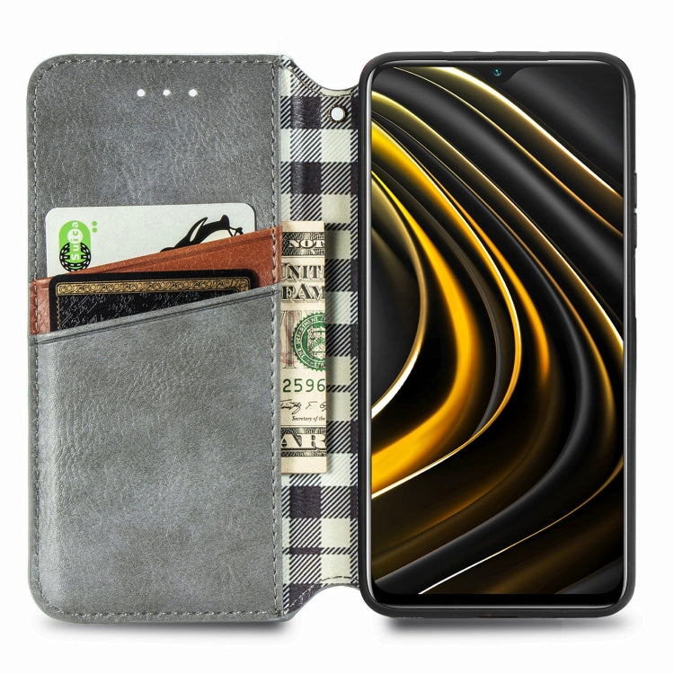 For Xiaomi POCO M3 Cubic Grid Pressed Horizontal Flip Magnetic PU Leather Case with Holder & Card Slots & Wallet