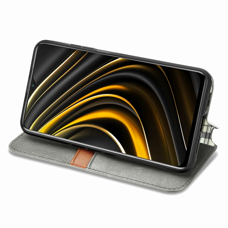 For Xiaomi POCO M3 Cubic Grid Pressed Horizontal Flip Magnetic PU Leather Case with Holder & Card Slots & Wallet