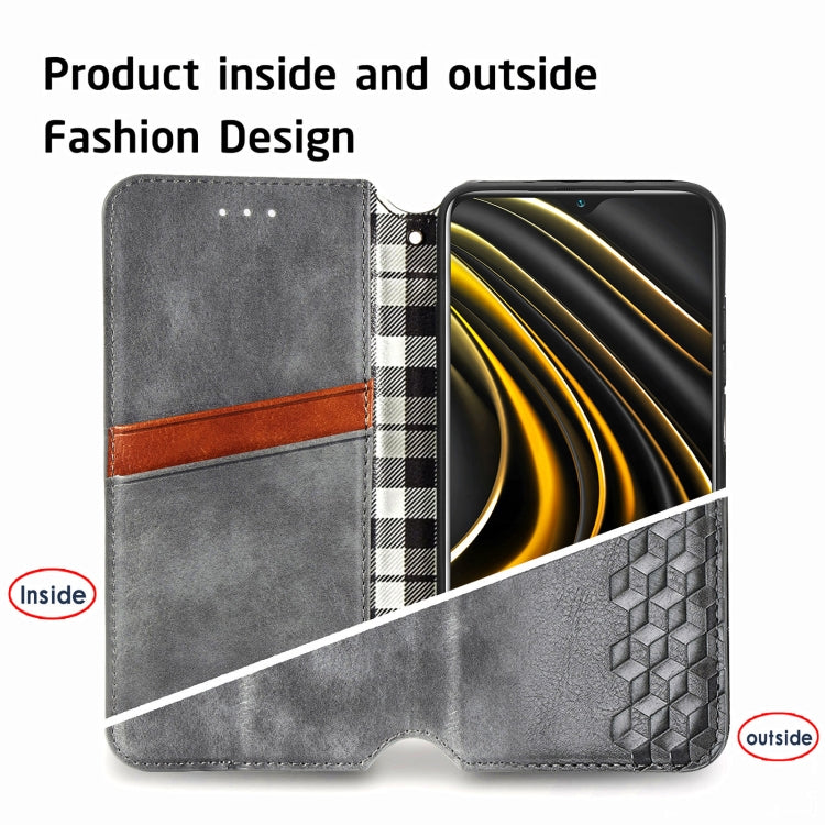 For Xiaomi POCO M3 Cubic Grid Pressed Horizontal Flip Magnetic PU Leather Case with Holder & Card Slots & Wallet