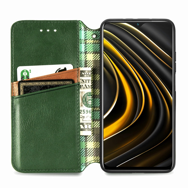 For Xiaomi POCO M3 Cubic Grid Pressed Horizontal Flip Magnetic PU Leather Case with Holder & Card Slots & Wallet