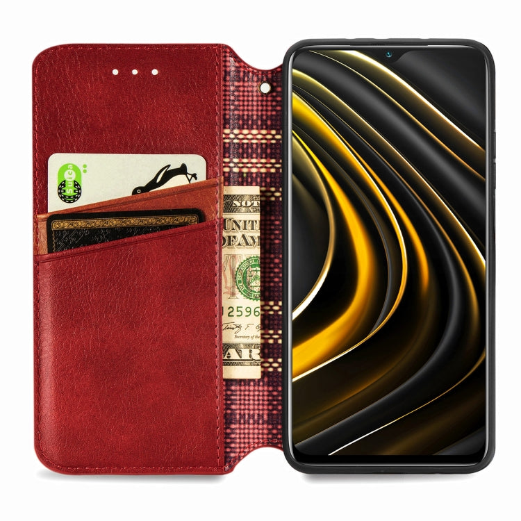 For Xiaomi POCO M3 Cubic Grid Pressed Horizontal Flip Magnetic PU Leather Case with Holder & Card Slots & Wallet