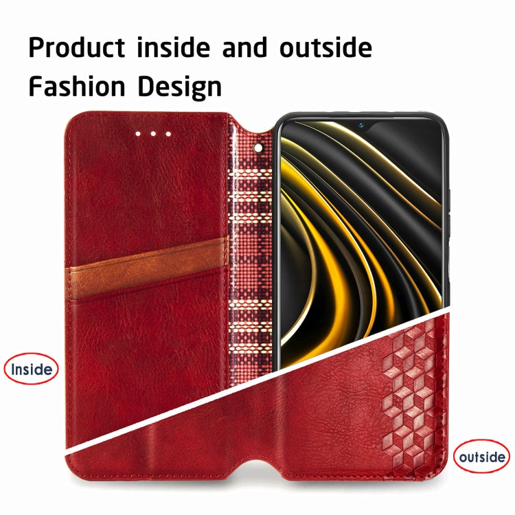 For Xiaomi POCO M3 Cubic Grid Pressed Horizontal Flip Magnetic PU Leather Case with Holder & Card Slots & Wallet