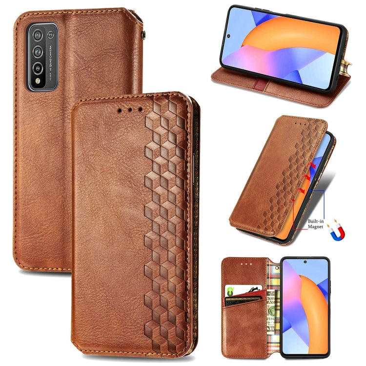 For Huawei Honor 10 X Lite Cubic Grid Pressed Horizontal Flip Magnetic PU Leather Case with Holder & Card Slots & Wallet