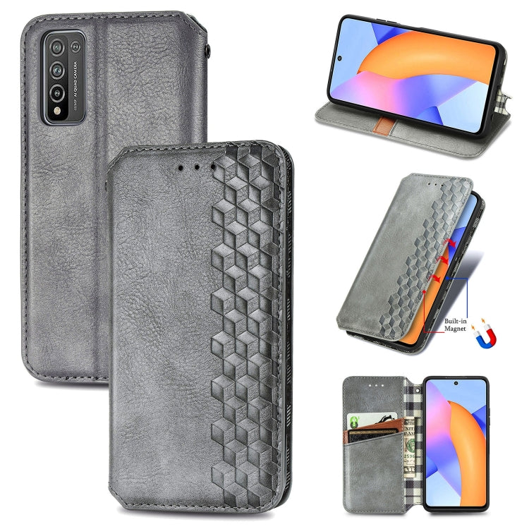 For Huawei Honor 10 X Lite Cubic Grid Pressed Horizontal Flip Magnetic PU Leather Case with Holder & Card Slots & Wallet