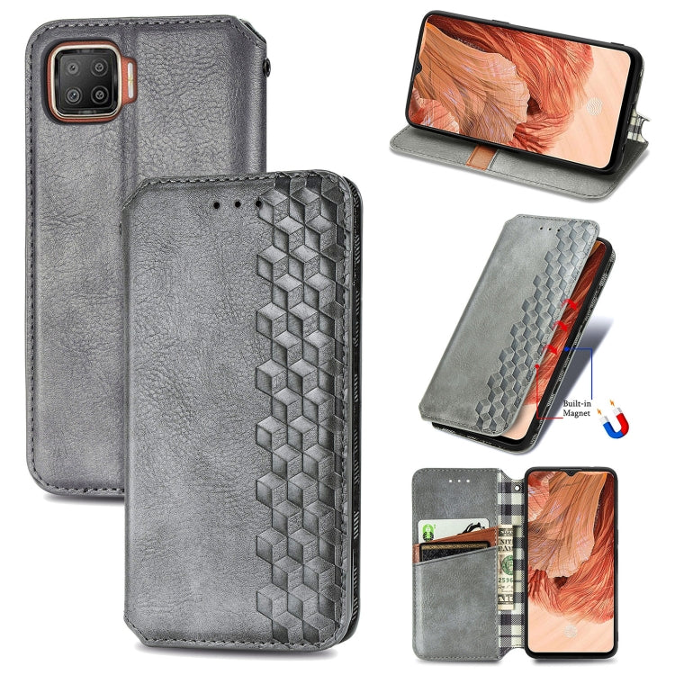 For OPPO F17 Cubic Grid Pressed Horizontal Flip Magnetic PU Leather Case with Holder & Card Slots & Wallet
