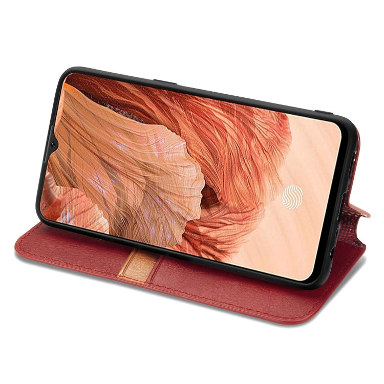 For OPPO F17 Cubic Grid Pressed Horizontal Flip Magnetic PU Leather Case with Holder & Card Slots & Wallet