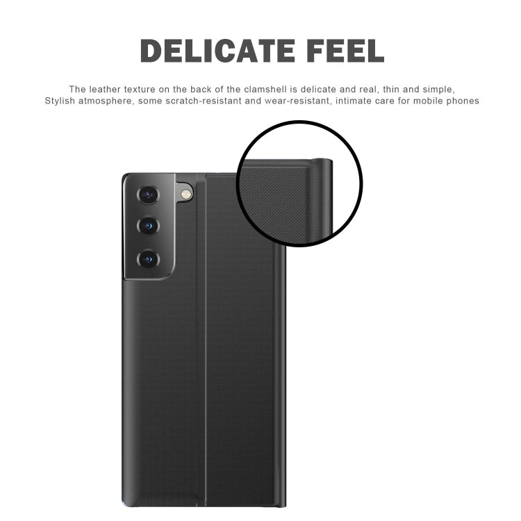 Side Display Magnetic Horizontal Flip Plain Texture Cloth + PC Case with Holder & Sleep / Wake-up Function For Samsung Galaxy S21+ 5G