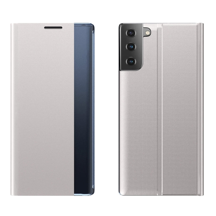 Side Display Magnetic Horizontal Flip Plain Texture Cloth + PC Case with Holder & Sleep / Wake-up Function For Samsung Galaxy S21+ 5G