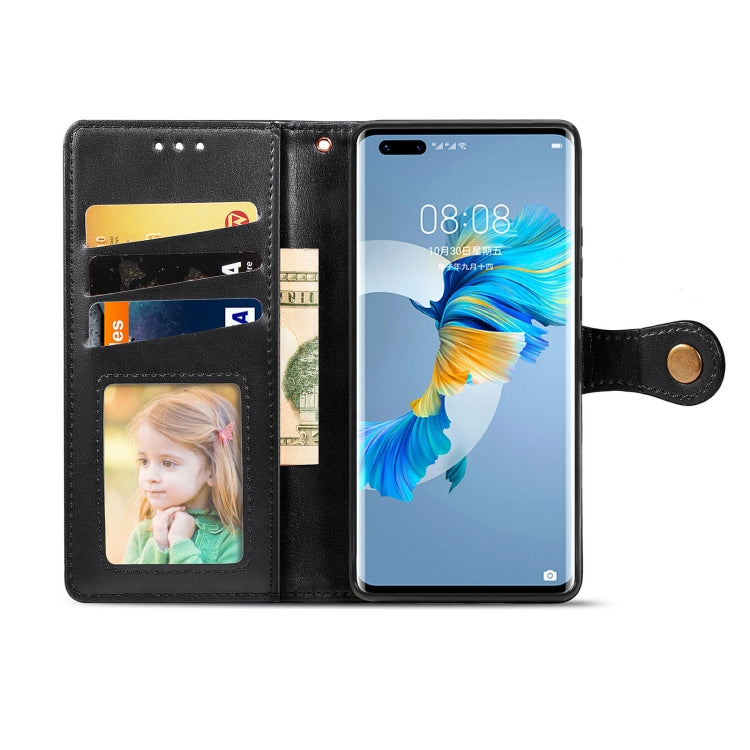 For Huawei Mate 40 Pro Retro Solid Color Leather Buckle Phone Case with Lanyard & Photo Frame & Card Slot & Wallet & Stand Function