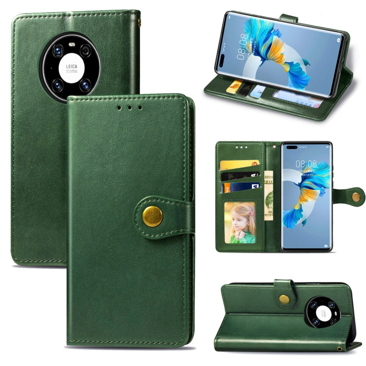 For Huawei Mate 40 Pro Retro Solid Color Leather Buckle Phone Case with Lanyard & Photo Frame & Card Slot & Wallet & Stand Function
