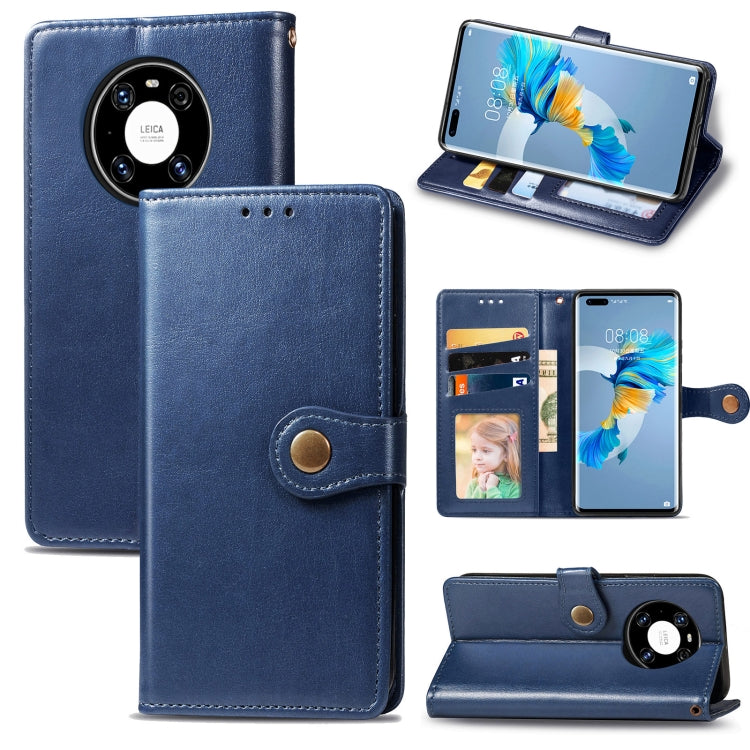 For Huawei Mate 40 Pro Retro Solid Color Leather Buckle Phone Case with Lanyard & Photo Frame & Card Slot & Wallet & Stand Function