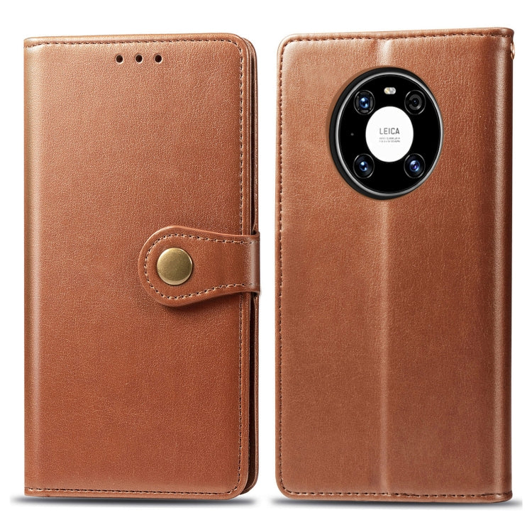 For Huawei Mate 40 Pro Retro Solid Color Leather Buckle Phone Case with Lanyard & Photo Frame & Card Slot & Wallet & Stand Function