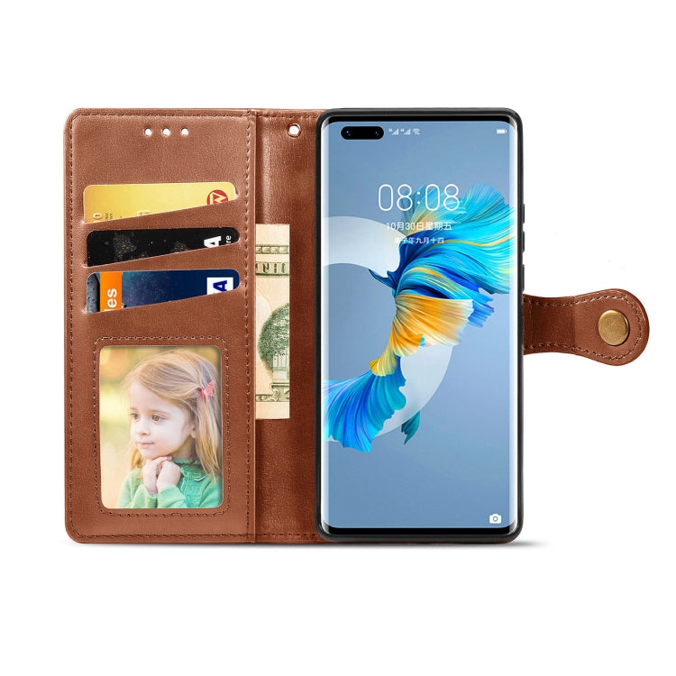 For Huawei Mate 40 Pro Retro Solid Color Leather Buckle Phone Case with Lanyard & Photo Frame & Card Slot & Wallet & Stand Function
