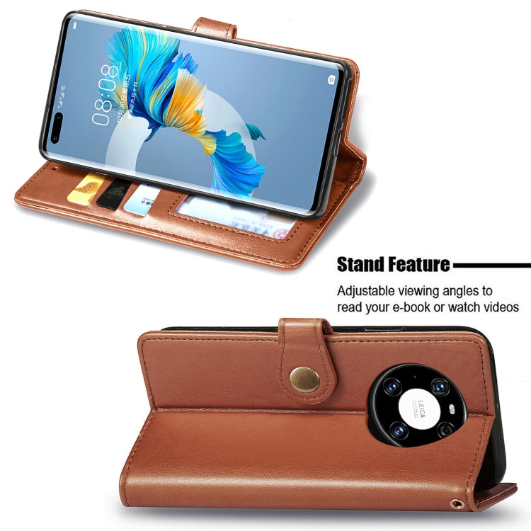 For Huawei Mate 40 Pro Retro Solid Color Leather Buckle Phone Case with Lanyard & Photo Frame & Card Slot & Wallet & Stand Function