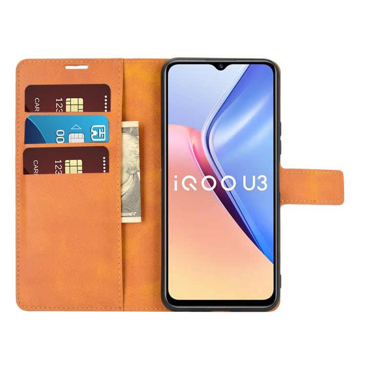 Retro Calf Pattern Buckle Card Wallet Left and Right Flip Phone Holster with Bracket Function For vivo iQOO U3 / Y52S