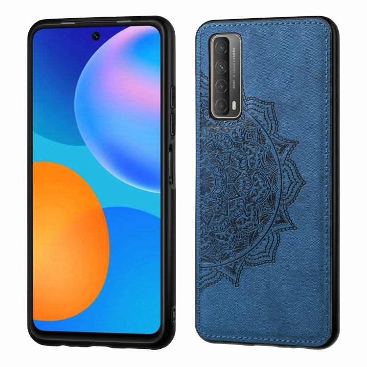 For Huawei Y7A / P Smart 2021 Mandala Embossed Cloth Cover PC + TPU Mobile Phone Case with Magnetic Function and Hand Strap