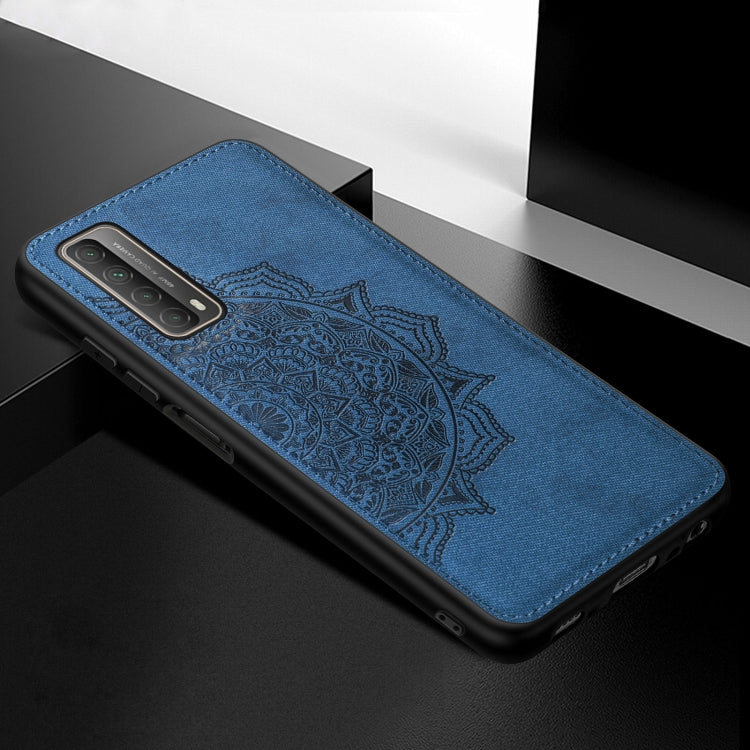 For Huawei Y7A / P Smart 2021 Mandala Embossed Cloth Cover PC + TPU Mobile Phone Case with Magnetic Function and Hand Strap