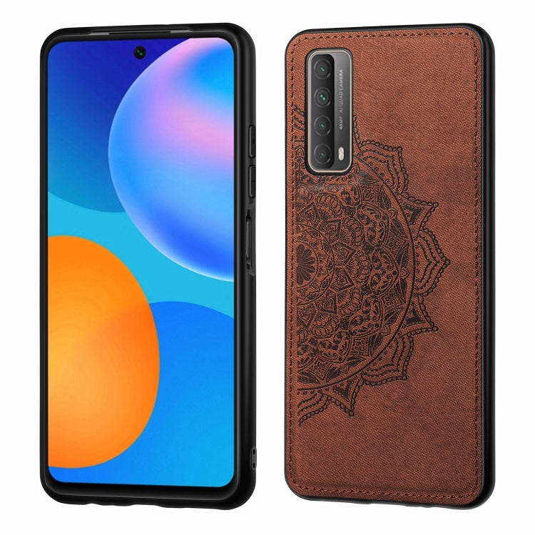 For Huawei Y7A / P Smart 2021 Mandala Embossed Cloth Cover PC + TPU Mobile Phone Case with Magnetic Function and Hand Strap