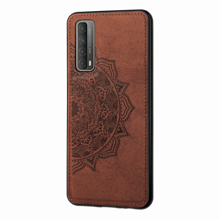 For Huawei Y7A / P Smart 2021 Mandala Embossed Cloth Cover PC + TPU Mobile Phone Case with Magnetic Function and Hand Strap