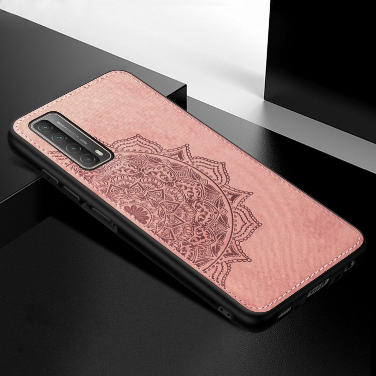 For Huawei Y7A / P Smart 2021 Mandala Embossed Cloth Cover PC + TPU Mobile Phone Case with Magnetic Function and Hand Strap
