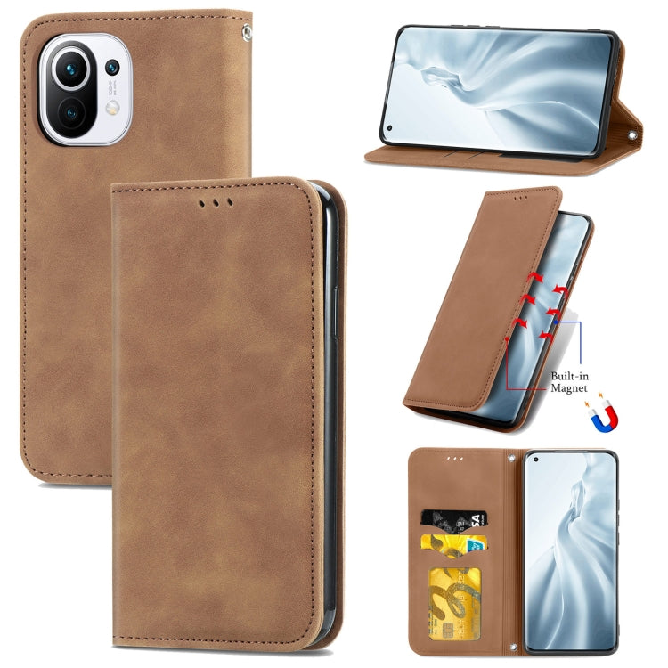 For Xiaomi Mi 11 Retro Skin Feel Business Magnetic Horizontal Flip Leather Case With Holder & Card Slots & Wallet & Photo Frame