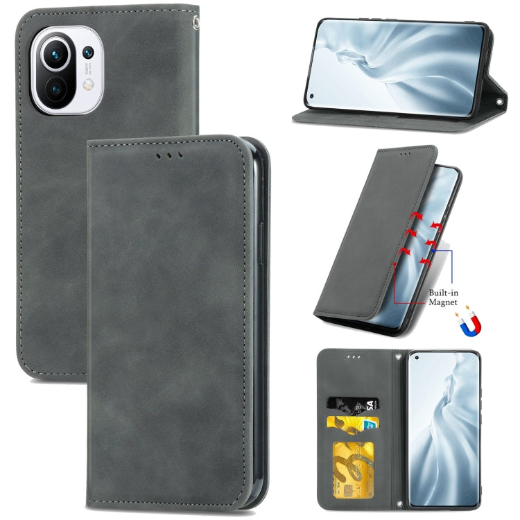 For Xiaomi Mi 11 Retro Skin Feel Business Magnetic Horizontal Flip Leather Case With Holder & Card Slots & Wallet & Photo Frame