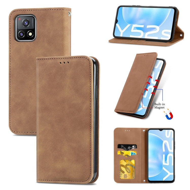 For vivo Y52S Retro Skin Feel Business Magnetic Horizontal Flip Leather Case With Holder & Card Slots & Wallet & Photo Frame