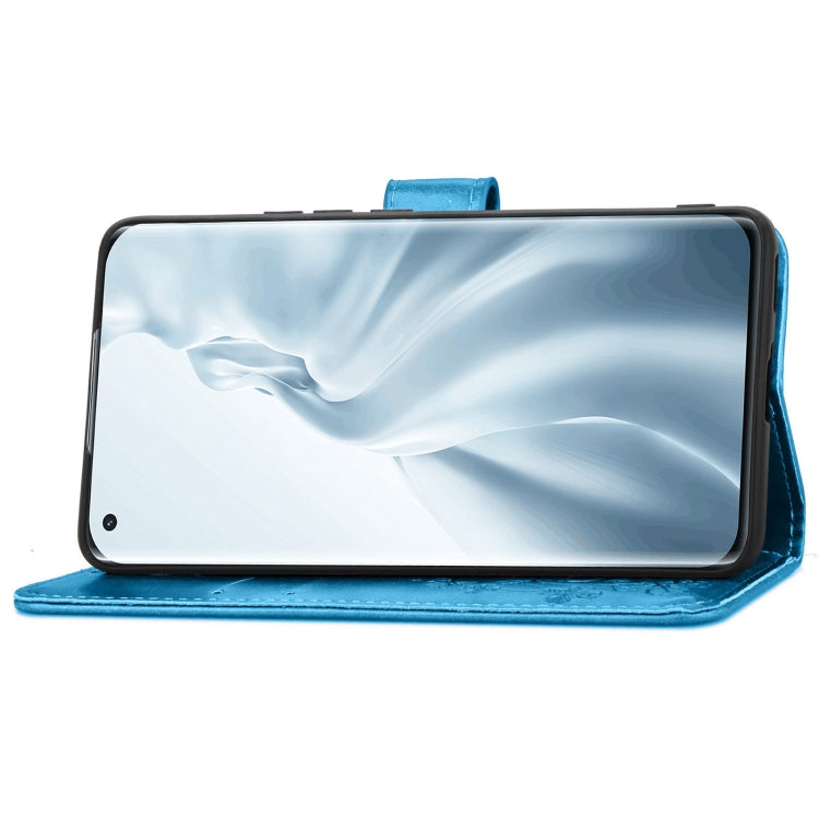 For Xiaomi Mi 11 Four-leaf Clasp Embossed Buckle Mobile Phone Protection Leather Case with Lanyard & Card Slot & Wallet & Bracket Function