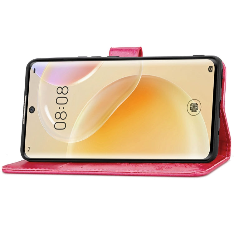 For Huawei Nova 8 Four-leaf Clasp Embossed Buckle Mobile Phone Protection Leather Case with Lanyard & Card Slot & Wallet & Bracket Function