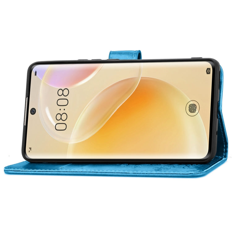 For Huawei Nova 8 Four-leaf Clasp Embossed Buckle Mobile Phone Protection Leather Case with Lanyard & Card Slot & Wallet & Bracket Function