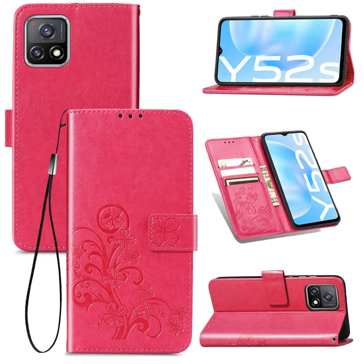 For vivo Y52s Four-leaf Clasp Embossed Buckle Mobile Phone Protection Leather Case with Lanyard & Card Slot & Wallet & Bracket Function