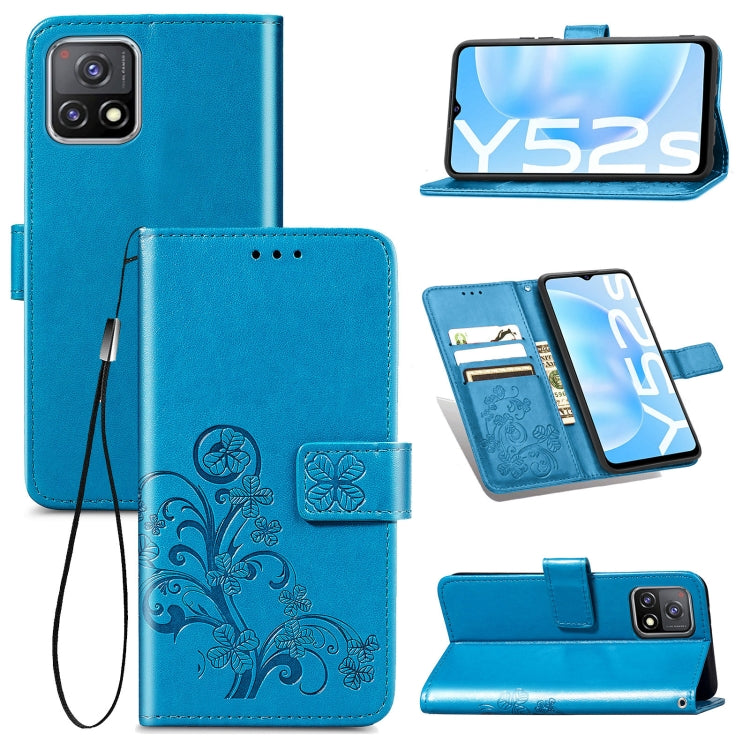 For vivo Y52s Four-leaf Clasp Embossed Buckle Mobile Phone Protection Leather Case with Lanyard & Card Slot & Wallet & Bracket Function