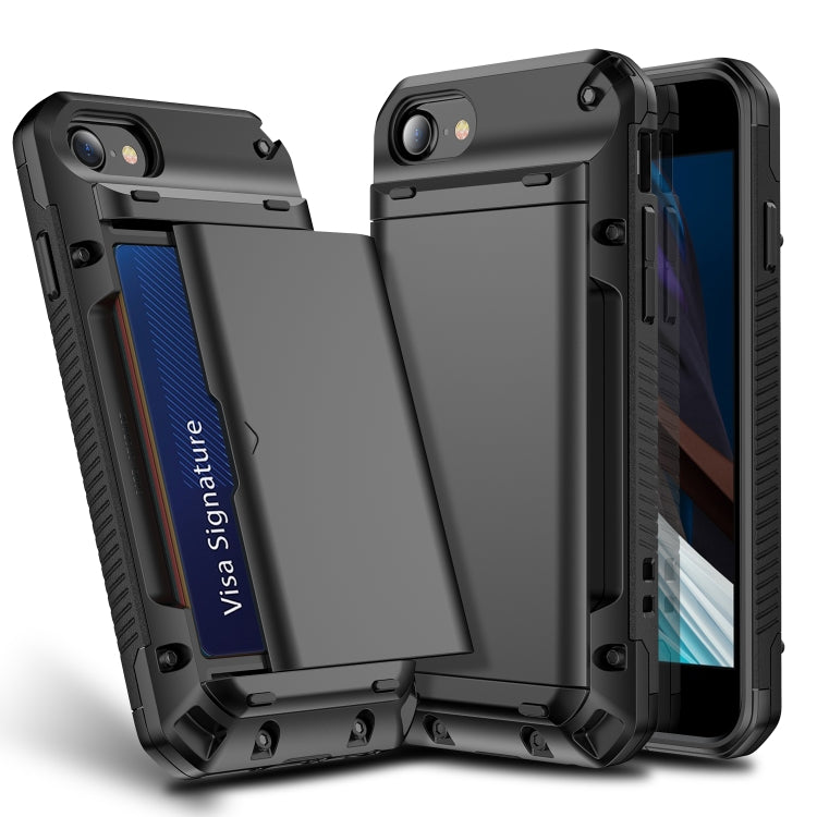 For iPhone 7 Plus / 8 Plus PC+TPU Shockproof Heavy Duty Armor Protective Case with Slide Multi-Card Slot