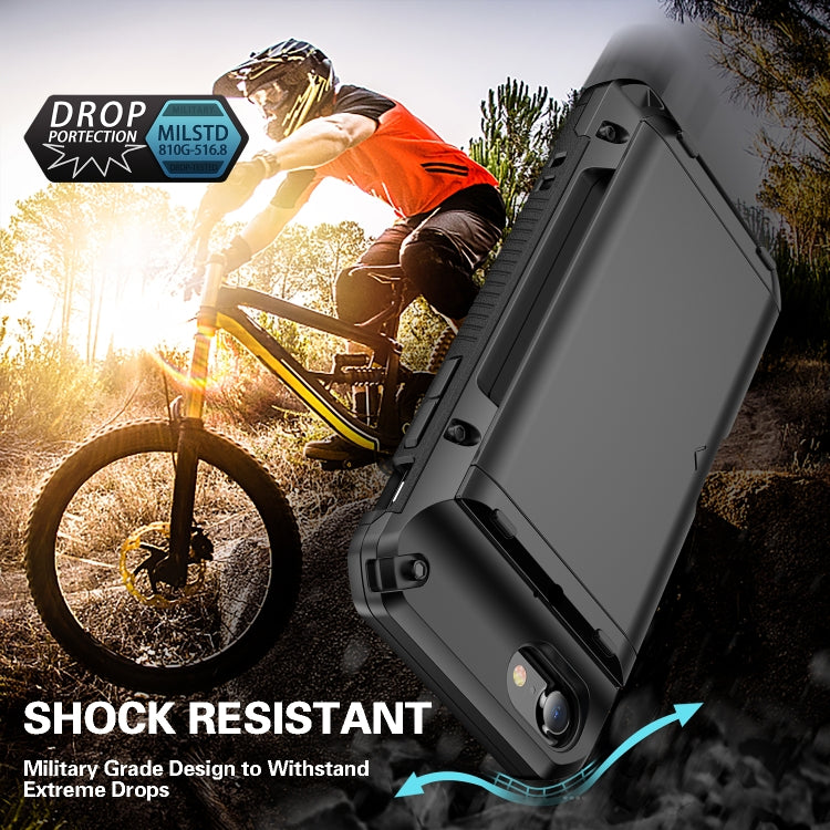 For iPhone 7 Plus / 8 Plus PC+TPU Shockproof Heavy Duty Armor Protective Case with Slide Multi-Card Slot