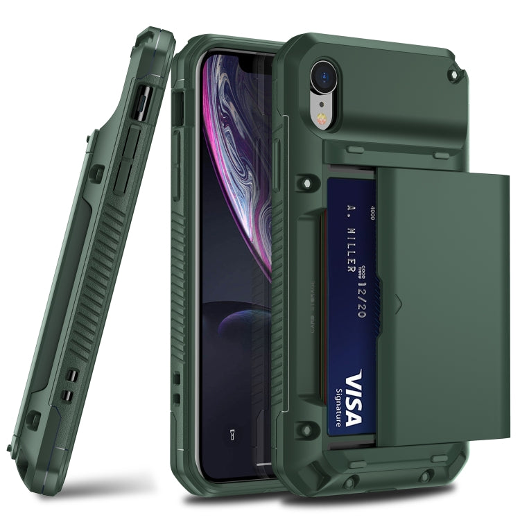 For iPhone XR PC+TPU Shockproof Heavy Duty Armor Protective Case with Slide Multi-Card Slot