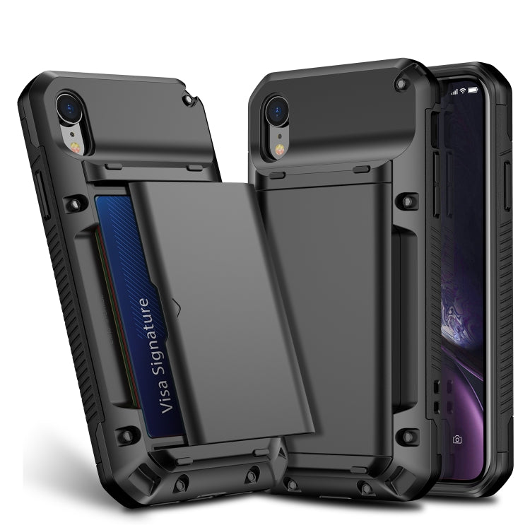 For iPhone XR PC+TPU Shockproof Heavy Duty Armor Protective Case with Slide Multi-Card Slot
