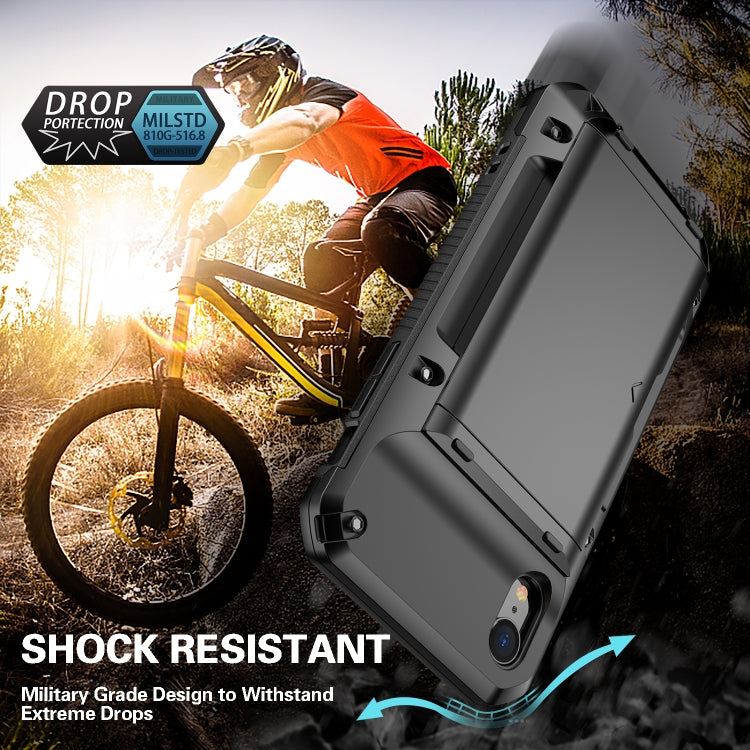 For iPhone XR PC+TPU Shockproof Heavy Duty Armor Protective Case with Slide Multi-Card Slot
