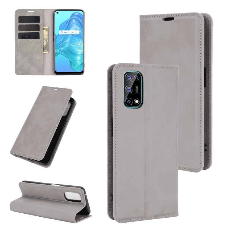 For OPPO Realme V5/K7X/Realme Q2/Realme 7 5G Retro-skin Business Magnetic Suction Leather Case with Holder & Card Slots & Wallet